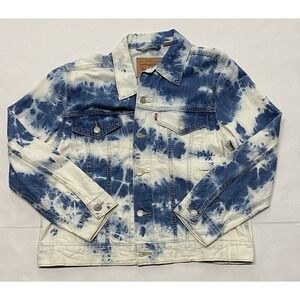 Levi's Ex-boyfriend Trucker Denim Jean Jacket Blue White Tie Dye Women's Large